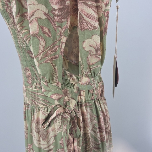 Aguabendita Green and Brown Floral Midi Dress With Pockets NWT - Picture 11 of 16